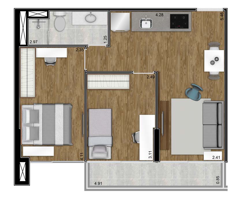 RESIDENCIAL 50m 2 privativos PLANTA TIPO 2 DORMS Planta tipo residencial - 2 dorms - final 13 (50,55m privativos) do 18º ao 37º andar.