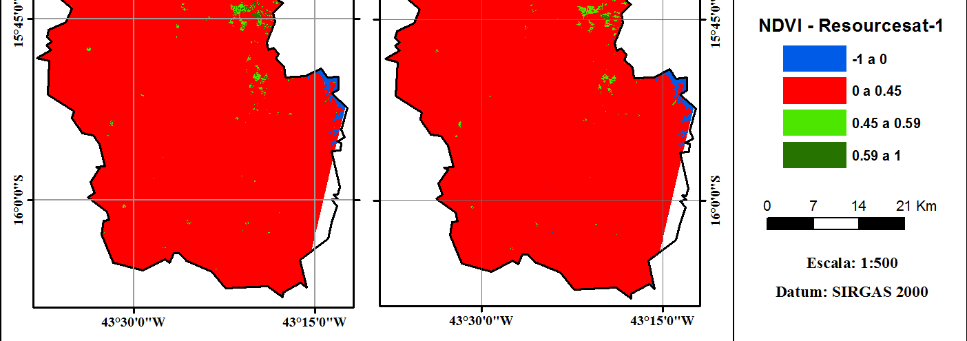tendência de superestimação de valores de NDVI para o sensor TM do satélite Landsat 5 (Inclinação de 1,0502).