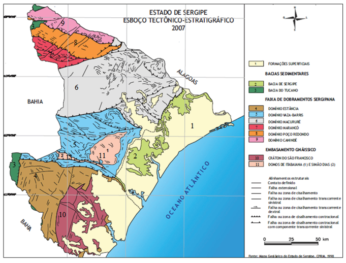 Geologia Aula 4 Figura 01 - Mapa Geológico do Estado de Sergipe. (Fonte: CPRM, 1998).