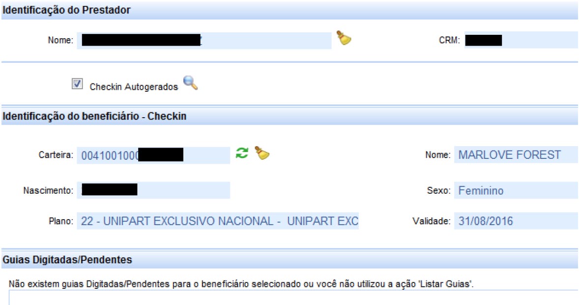 Seguem passos: Após, realizar o registro de consulta, onde a secretária deverá proceder com o check-in para identificar o beneficiário a ser atendido, mediante cartão e biometria; Clicar na opção