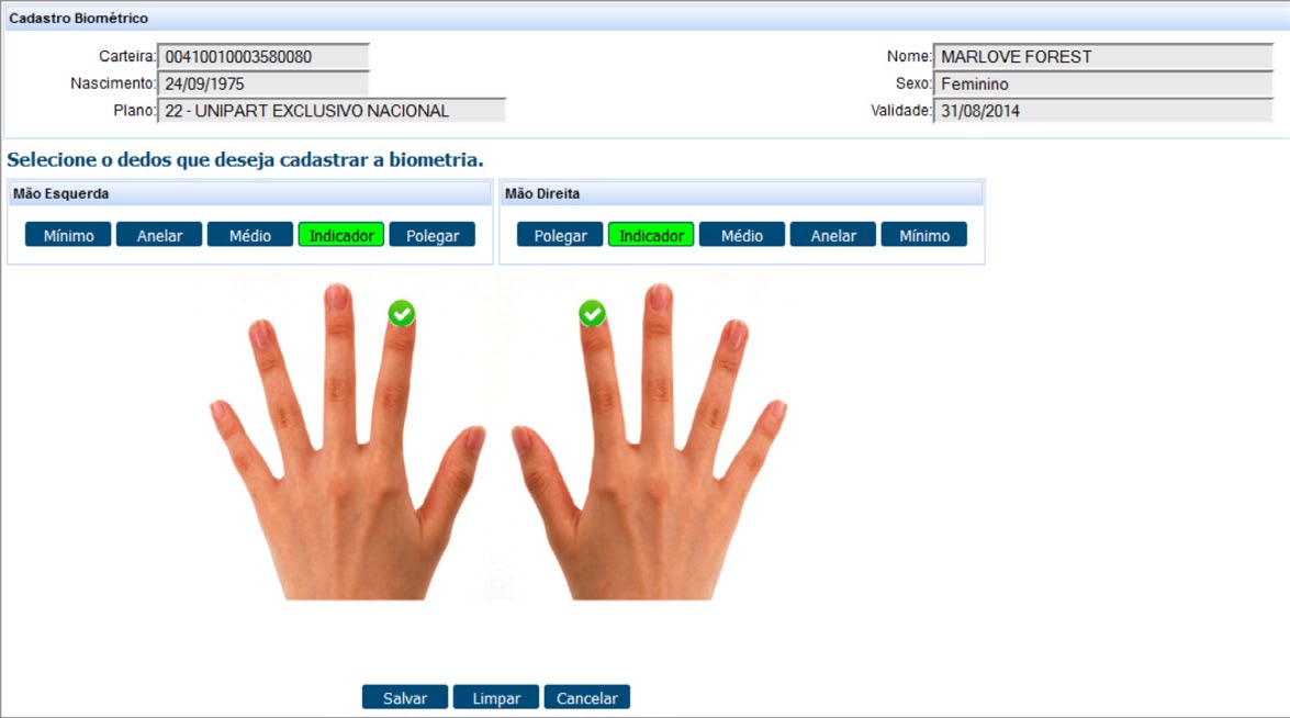 COLETA BIOMÉTRICA Obs: Para o processo de coleta, seguir a seguinte sequência: 1) Coletar dedo indicador. Não sendo possível, passo 2; 2) Coletar dedo polegar.