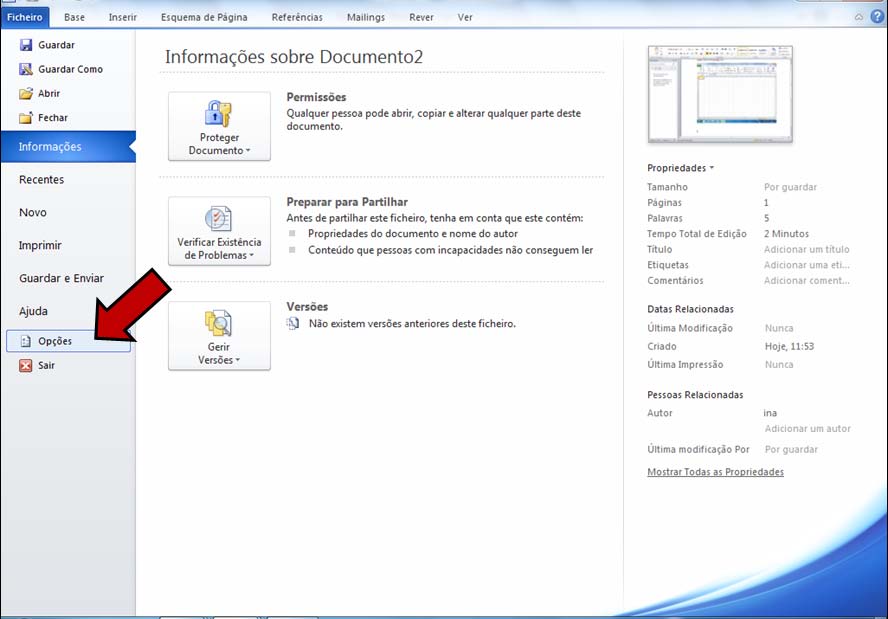 Se estiver a usar Excel 2010 siga o seguinte