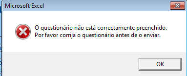 Se existirem erros, quando fechar a folha irá aparecer a seguinte mensagem: Corrija o