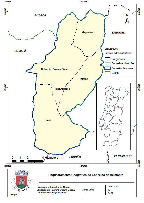 1 ENQUADRAMENTO DO CONCELHO 1.1 ENQUADRAMENTO GEOGRÁFICO DO CONCELHO DE BELMONTE O Concelho de Belmonte, localiza-se no extremo Norte do Distrito de Castelo Branco, Região Centro, tem 6.