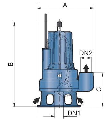 8.1.1 Dimensional do produto Hidráulica K Modelo da bomba trifásico DN1 DN2 Dimensões em mm Pesos mm Gás A B C (Kg) KRT Drainer K 1500 65 2 334 429 211 36 KRT Drainer K 2000 65 2 334 434 211 40 KRT