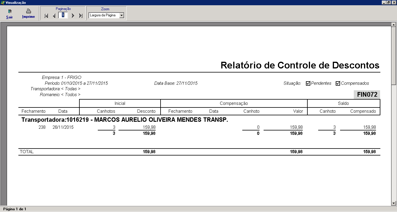 13 Relatório de Controle de Descontos Foi criado o relatório de Controle de Descontos onde será possível visualizar informações sobre os descontos e suas compensações.