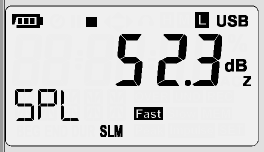 Operação Procedimento de Medição de Nível Sonoro Pressione o botão para ligar o medidor. O LCD exibirá o símbolo SPL, com SLM na linha inferior.