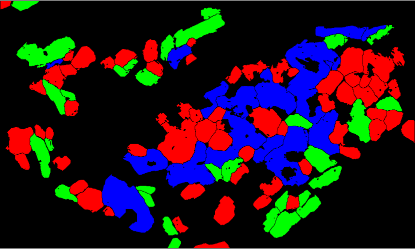 63 4.5.2. Classificação por Forma (Método Analítico) Conforme descrito na seção 4.4.2, a segmentação por crescimento de regiões permite identificar os cristais que formam as partículas policristalinas compactas.