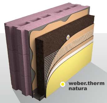 Exemplo 2 Fachada com isolamento pelo exterior Solução possível: Isolamento térmico pelo exterior weber.therm natura 1. Isolante térmico: placas de aglomerado de cortiça expandida 2.