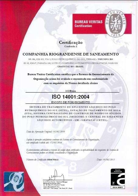 DARAZAO DOS COMPA Certificação ISO 14001 O Sistema de Gestão Ambiental da SITEL, com