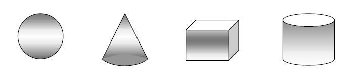 Sólidos Exemplos de Sólidos: esfera, cone circular reto, cubo, cilindro.