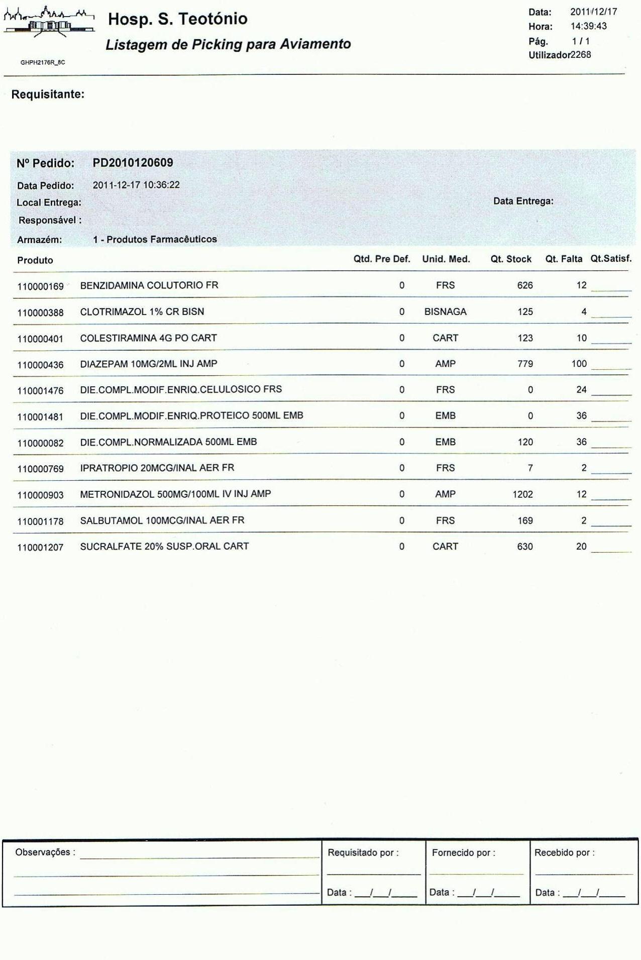 Anexo XII - Exemplo de um pedido