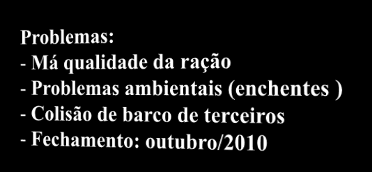 1 ciclo (jan/2009): 77 dias de criação Estocagem: 17.