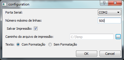 Antes de ligar o emulador, é importante selecionar a porta serial virtual que será usada na comunicação.