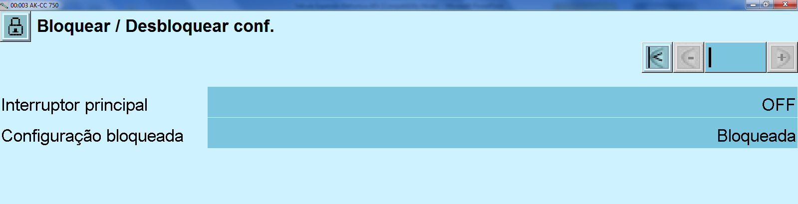 AK-PC 750 Pack controller Clicar em Configuração bloqueada e alterar para
