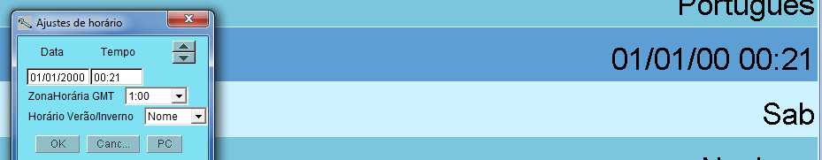 e data ) No ajuste de tempo se clicar em PC