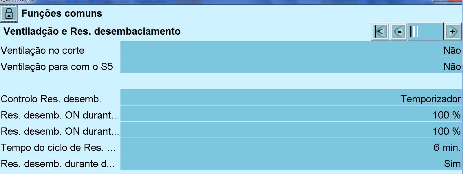 AK-PC 750 Pack controller Em funções comuns configure os parâmetros desejados se for controlar Ventilação ou resistência de orvalho. Volte ao menu de configuração.