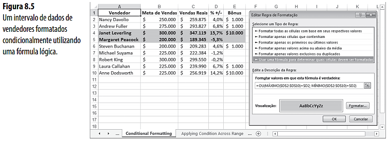 Aplicando formatação condicional com fórmulas A Figura 8.