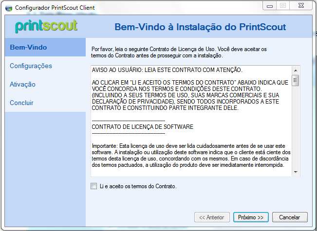 Uma nova tela será mostrada, clique em Avançar. Aguarde enquanto o PrintScout é instalado; 4.