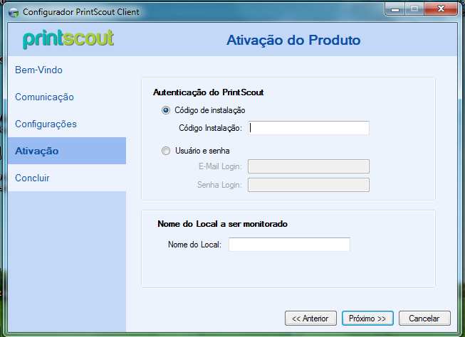 Preencha os campos e clique em Próximo. Onde encontrar o Código de Instalação Na instalação através do código de instalação basta informar o código e o nome do local a ser instalado.