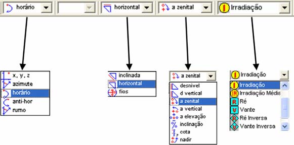 9. Configure a entrada de dados na barra de configuração. Nessa barra você determinar o tipo de posicionamento adotado no levantamento (ângulo horário), o tipo de distância (Dist.