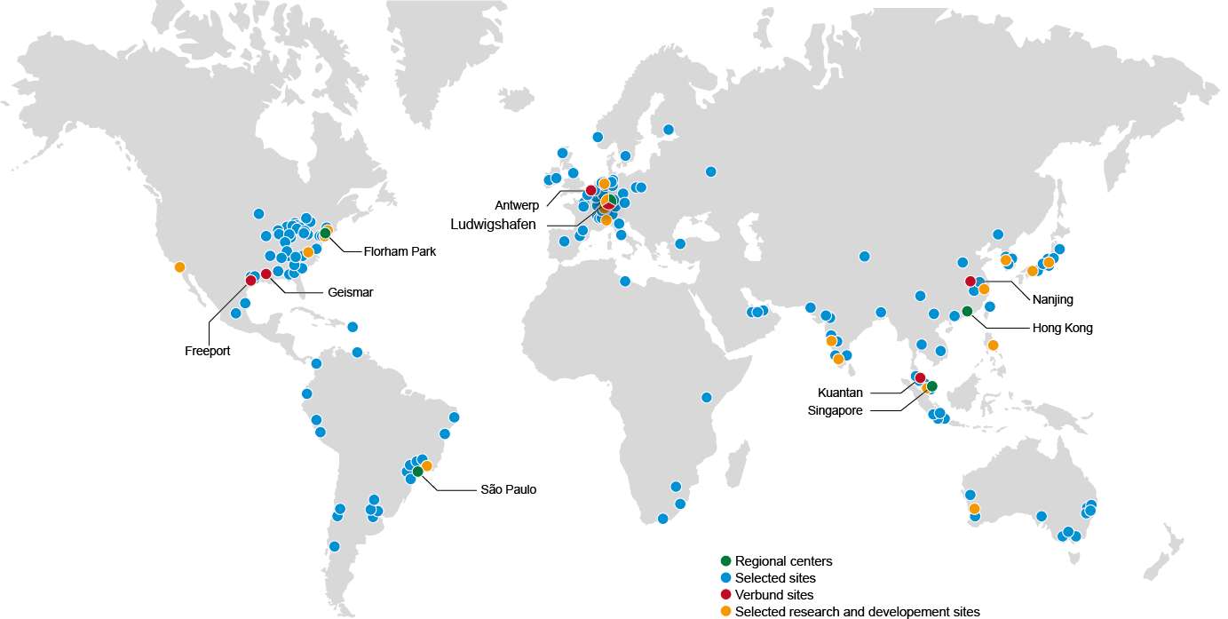 BASF ao redor do mundo Localidades Freeport Sedes regionais Localidades estratégicas Unidades Verbund Localidades