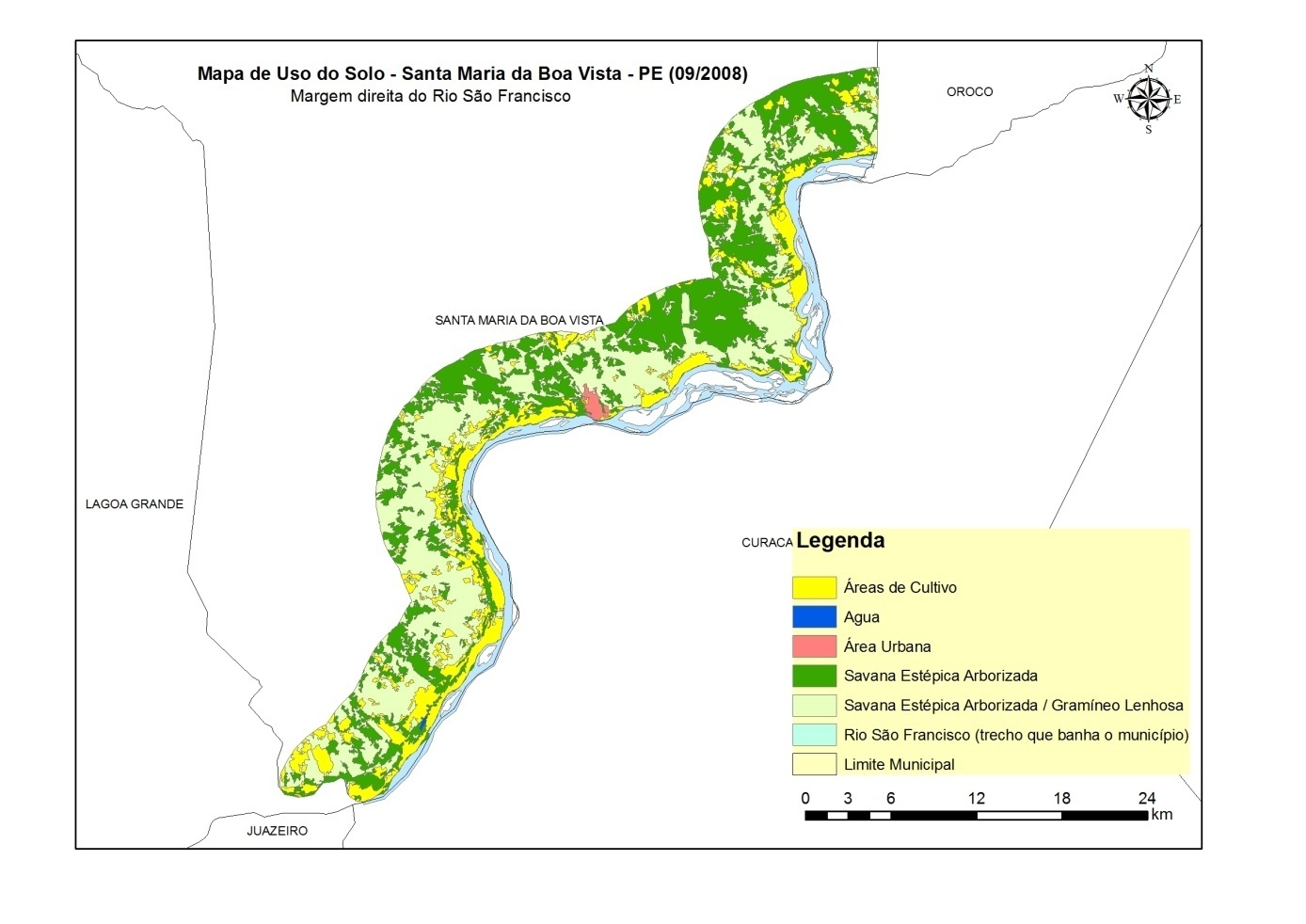 Figura 4. Uso do Solo da margem do Rio São Francisco em Santa Maria da Boa Vista em 2008.