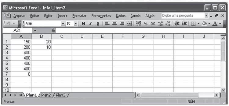 2-(CESGRANRIO Técnico de Administração - Transpetro 2011) Observe a figura de uma planilha do Microsoft Excel a seguir.