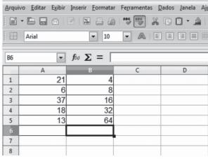 8 (CESGRANRIO CEFET/RJ - 2014) Considere que a fórmula =SOMASE(A1:A5;ꞌꞌ>17ꞌꞌ;B1:B5) foi inserida na célula B6 do trecho de planilha EXCEL representado abaixo.