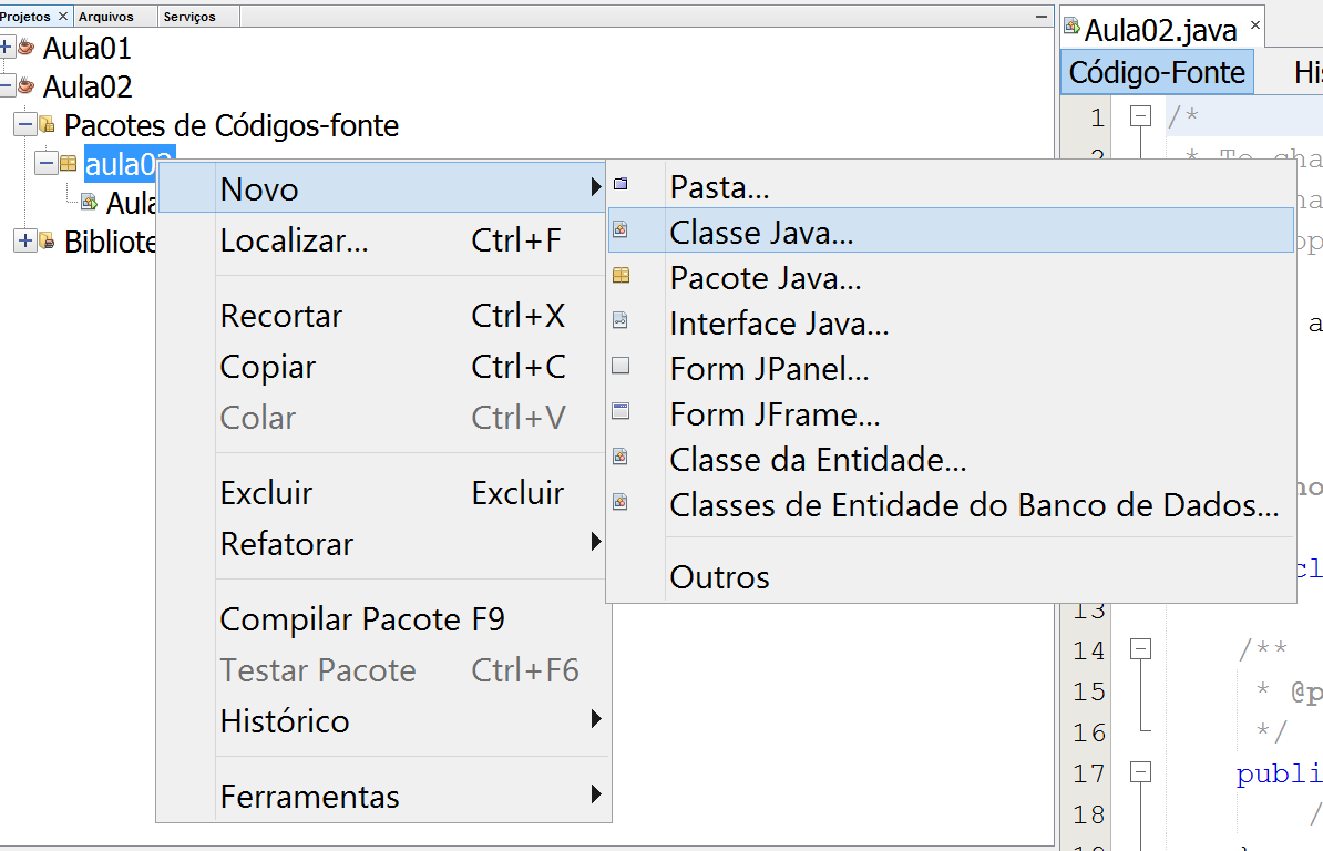 Criando classes e objetos em Java Com base no modelo simplificado de um carro apresentado no tópico anterior, vamos implementar o código referente à classe e ao uso de seus objetos.
