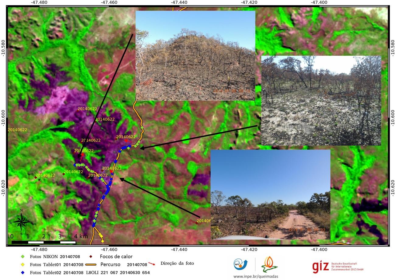 Figura 9: Cicatrizes de queimadas 08 de julho de 2014 5.3. DIA 03-09 de julho de 2014. No dia 09/julho iniciaram os trabalhos por via aérea, com o Helicóptero IBAMA- 1 e sua equipe de apoio.