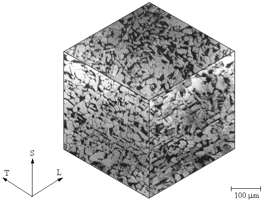 61 Figura 4.1. Montagem tridimensional da textura microestrutural observada em três orientações de processamento mecânico L, S, T, do metal base COS Civil 300. 4.1.2.