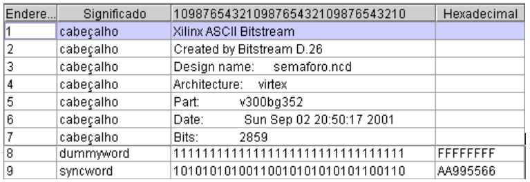 Tabela 5.2: Parâmetros do arquivo de protótipo para geração do bitstream parcial.