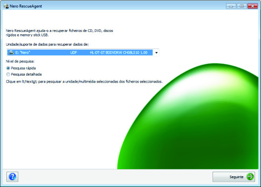 Ecrã inicial 2 Ecrã inicial No ecrã inicial do Nero RescueAgent, pode seleccionar o suporte de armazenamento a partir do qual pretende restaurar os dados.