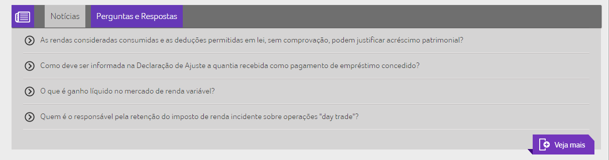 5 Notícias e Perguntas e Respostas O produto traz uma aba especial com as principais Notícias das áreas contábil, empresarial e fiscal na qual a equipe editorial seleciona as notícias mais