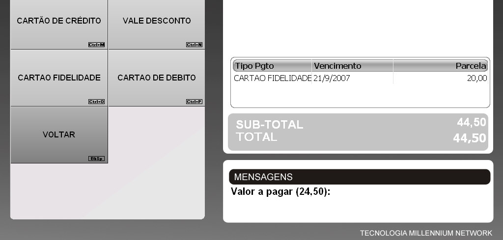 2.12 Venda com dinheiro e utilizando cartão fidelidade Após selecionar a forma de pagamento Cartão