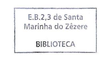 Carimbagem O carimbo é a marca de posse e tem regras para a sua colocação: Carimbo de registo, com a identificação da Escola, da Biblioteca Escolar, espaço para o número de registo, data de entrada e