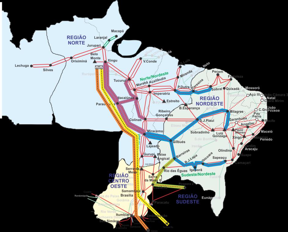 Figura 7-10: Obras Associadas à UHE Belo Monte que reforçam os limites de escoamento do N-NE para o SE/CO Fevereiro 2017 LT 500 kv Miracema Gilbués C1 e C2 (*) LT 500 kv Gilbués Barreiras II B. J.