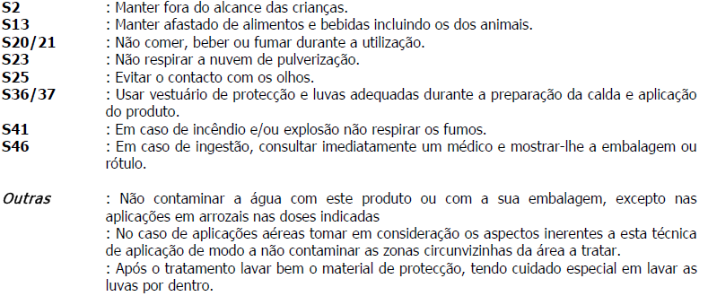 15. INFORMAÇÕES SOBRE REGULAMENTAÇÃO Símbolos: Xn (nocivo) 15.1 Frases de risco: R20/21/22: Nocivo por inalação, em contato com a pele e por ingestão 15.2 Frases de segurança: 15.