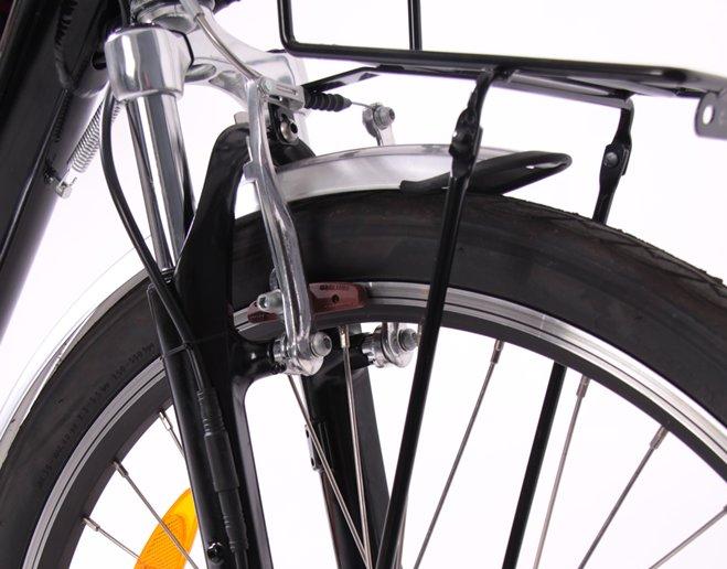 Freios. A FORD Villaggio possui freios originais V-Brake. Ao pressionar o manete dos freios a bike freará, conforme as bicicletas tradicionais.