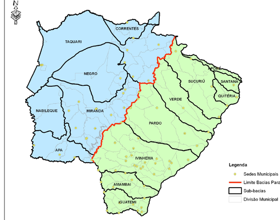 21 rios são: Rio Anhanduí, Rio Vacaria, Rio Serrote e Rio Brilhante. Conta com grande quantidade de nascentes no território e seus limites com outros municípios são marcados por cursos d água.