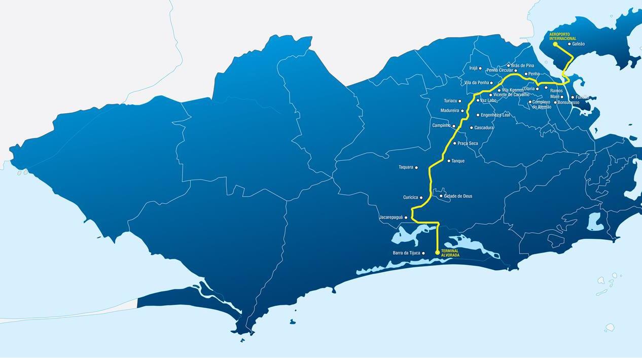 TRANSCARIOCA 27 Bairros Interligados / 1,3 milhão de habitantes beneficiados Barra da Tijuca, Jacarepaguá, Curicica, Cidade de Deus, Taquara, Tanque, Praça Seca, Campinho, Madureira, Cascadura,