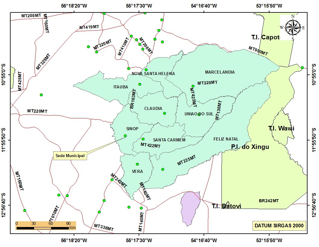 Figura 2 - Localização (em verde) da microrregião de Sinop-MT.