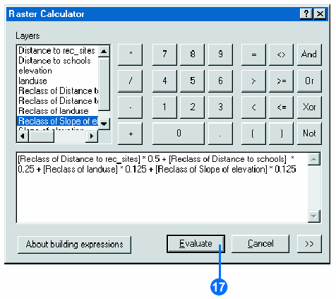 A layer à qual foi atribuída os pesos será adicionada na tabela de conteúdo do ArcMap. Os valores mais altos dos pesos indicam locais que são mais satisfatórios para a instalação da escola. 18.