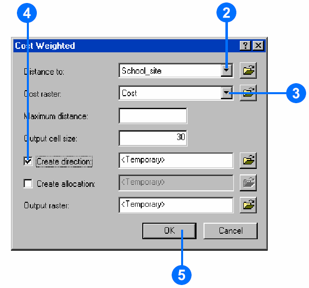 2. No dropdown da opção Distance to, escolha School_site. 3.