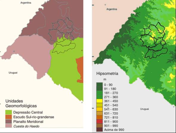 Figura 2.3 Aspectos Físico-Naturais: Unidades geomorfológicas Figura 2.4 Aspectos Físico-Naturais: Hipsometria As temperaturas médias anuais têm uma variação aproximada entre 16 C a 20 C.