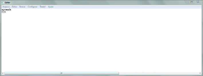 Logo abrirá a janela Editor, local onde você deve digitar os comandos para desenhar um quadrado, por exemplo.