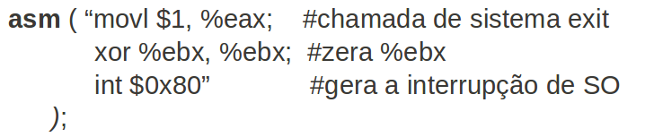Exemplo de uso da diretiva asm Compilador insere as strings em assembly