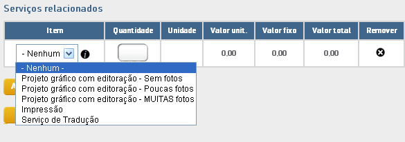 O responsável deverá indicar também os serviços relacionados à publicação que deseja demandar do Projeto.