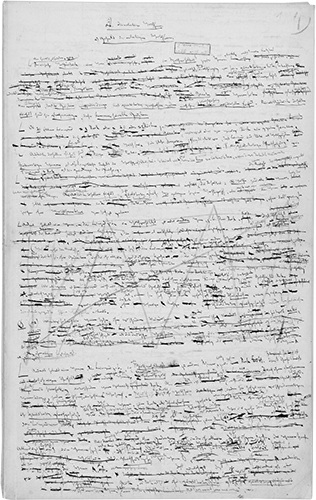 Este manuscrito está desaparecido. Trata-se da primeira página d O capital, escrita à mão, retrabalhada por Marx entre dezembro de 1871 e janeiro de 1872, quando preparava a segunda edição do Livro I.